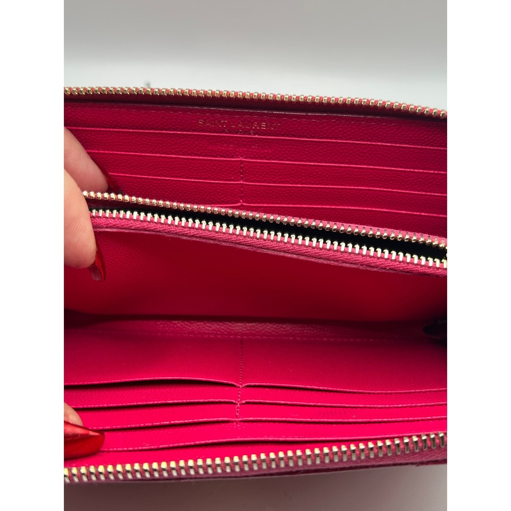 Saint Laurent YSL‎ Pink Chevron Monogram Zip Around Wallet#355 - Picture 5 of 14